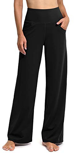 Promover Yoga Pants for Women with Pockets Wide Leg Trousers for Women UK Stretch Work Tracksuit Bottoms Joggers Causal Lounge Tummy Control Pants(Black,3XL,Regular)