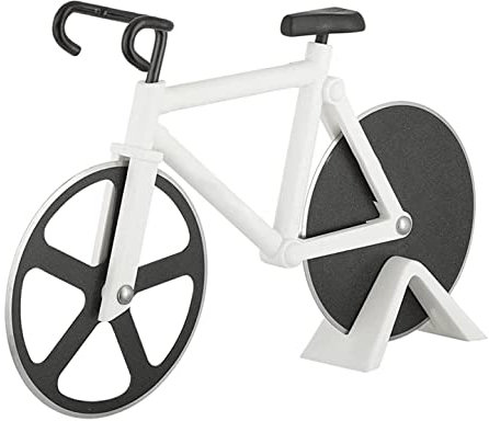 KOMUNJ Fahrrad Pizzaschneider, Edelstahl Pizza Schneider, Pizzaroller aus Antihaftbeschichtetem, Scharfem Schneiderad & Ständer, für Weihnachten Party Geschenke (Weiß)