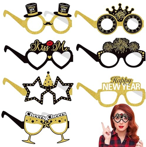 Mecctuck 8 Stück Silvester Deko, Silvester Brille 2026, Partybrille, Lustige Brillen, Partybrille Silvester, Silvester Foto Requisiten, Silvester Partybrille
