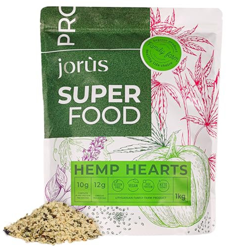 Jorus Natural Shelled Hemp Seeds 1KG HACCP Certified - Plant Protein, Omega 3 & 6, Amino Acids, Minerals, Vegan - Grown in Europe Under Strict EU Standards