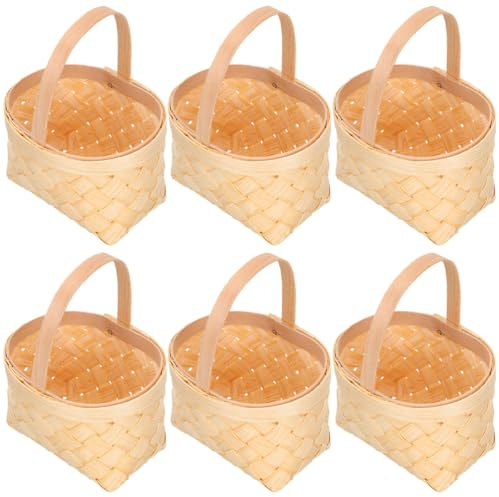 Alipis 6 Stück Geflochtene Mini-Körbe Miniatur-Weidenkorb mit Griff Kleine Handkörbe Puppenhaus-Dekoration Bastelbedarf Kleine Süßigkeitenkörbe Gastgeschenke für Weihnachten Ostern