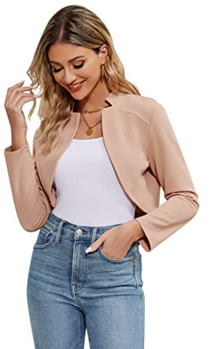 KOJOOIN Bolero para mujer festivo Jäckchen de manga larga, elegante, de punto, cardigan corto, Shrug Top (embalaje reutilizable), albaricoque, M