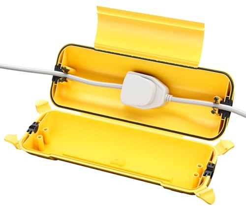 RESTMO Outdoor Electrical Box IP44 Waterproof, Weatherproof Box, Yellow | 29 × 11 × 7.5cm, Weatherproof Extension Lead Cover, Safety Seal Enclosure for Holiday Lights, LED Strips, Power Tools