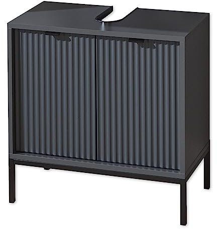 LUCERA Badezimmer Waschbeckenunterschrank in Grau matt - Bad Unterschrank Badezimmerschrank mit viel Stauraum - 60 x 60 x 32 cm (B/H/T)