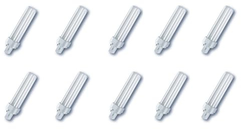 Osram 10er Pack Kompaktleuchtstofflampe Dulux D 18 Watt 840 4000 Kelvin neutralweiß/kaltweiß G24d-2 2 Pin | Lumilux Cool White
