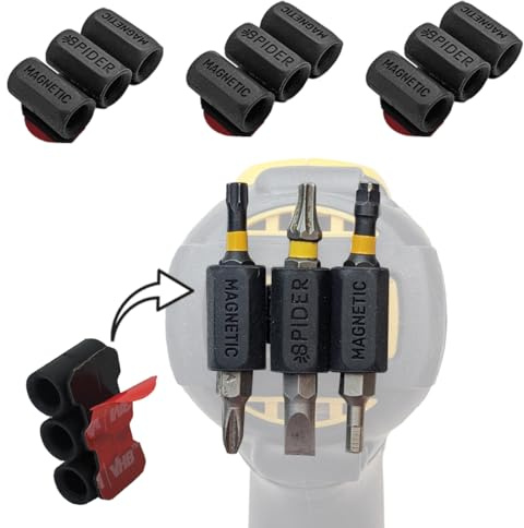 Spider Tool Holster - Magnetic BitGripper - Pack of Three - High Strength 3M Adhesive Drill add-on with Three Built-In Magnets for Easy Access to Six Driver Bits for any Power Drill + Driver