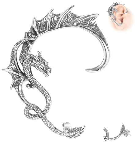 6ixGosh 1 x Gothic-Drachen-Ohrmanschette, Edelstahl, Retro-Drachen-Ohrringe, Punk, Schlange, Drache, Fisch, Krokodil-Manschette, Wickelohrringe, Knorpel, Kletterer, Ohrstecker, für Damen und Herren