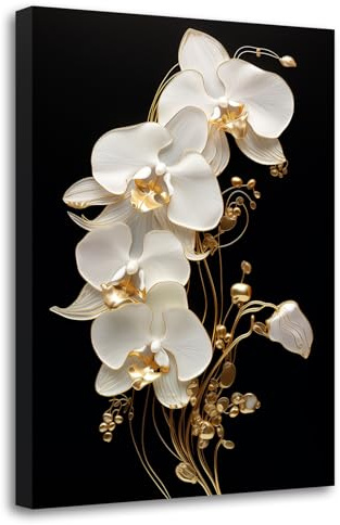 LZIMU Orchideen Leinwandbilder weiße Orchidee Blumengemälde elegante Blüte abstrakte Blumen Bilddrucke moderne Pflanzenkunstwerke Heimdekoration(Bild-2, (30.00 x 45.00 cms))