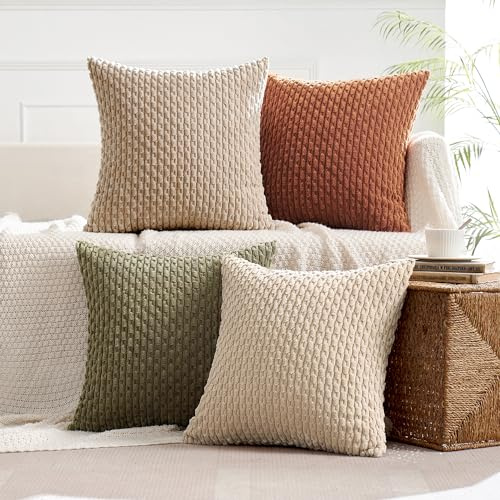 MIULEE 4er Set Kordsamt Kissenbezüge Kissenbezug Dekorative Kissenhülle Moderne Sofakissen Kissen Zierkissen Couchkissen für Sofa Dekokissen Wohnzimmer Schlafzimmer 45x45 cm Braun Grün Serie