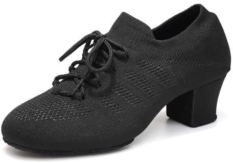 Uonpie Scarpe da Ballo Latino Donna con Tacco Basso Lacci Standard Jazz Salsa Professionali Pratica Scarpe da Ballo Nero, 37 EU
