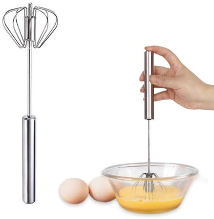 Halbautomatischer Schneebesen aus Edelstahl, 12 Zoll Schneebesen Edelstahl Drehbarer Push Mixer, Hand Push Easy Whisk zum Kochen und Backen Schneebesen Werkzeuge