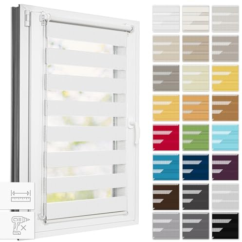 Estika dubbel rullgardin Klemmfix utan borrning, bredd var 1 cm - 30 cm x 220 cm - vit - Dag- och nattduo rullgardin, rullgardiner för fönster utan borrning, fönsterskyddsskärm