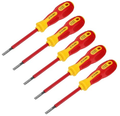 sourcing map 5pcs 1000v Insulated Electrician Screwdriver 5x100mm CR-V Magnetic Slotted Flat Head Insulation Screwdrivers