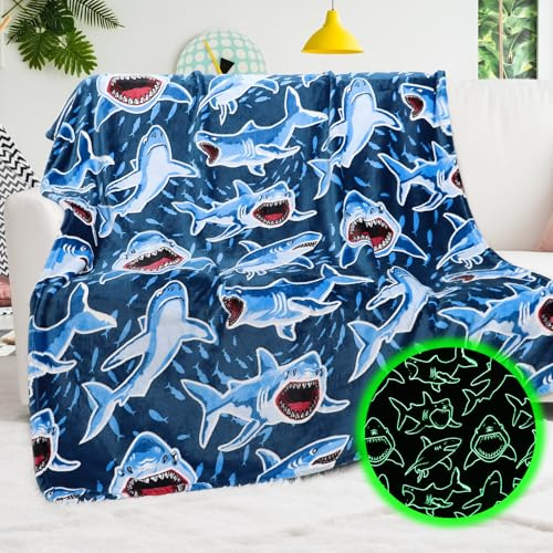 BORORO Hai-Decke, leuchtet im Dunkeln, gemütliches Hai-Spielzeug, Geburtstagsgeschenke für Kinder, Jungen, 101,6 x 127 cm