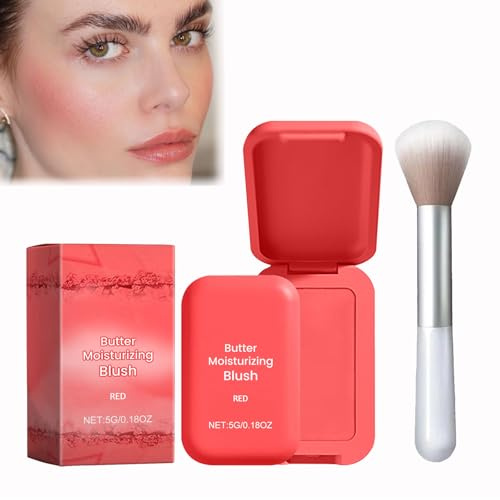 Blush in Polvere Multiuso per Il Trucco, Crema per Le Guance, Gli Occhi E La Tinta Delle Labbra, Waterproof per Un Trucco Naturale Nude (Rosso, 5 g)