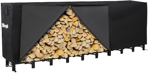 Werph 12FT Firewood Rack Outdoor,Heavy Duty Firewood Storage Rack,Outdoor Firewood Rack with Cover,Wood Rack Log Rack for Outdoor & Indoors, Black