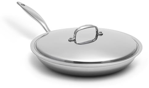 Heritage Steel 12 Inch Fry Pan with Lid | Made In USA | Titanium Series | 316Ti Skillet with Stay Cool Handle | Fully Clad Stainless Steel Pan with 5-Ply Construction | Induction Ready & Non Toxic