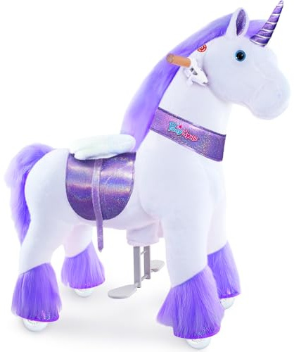 PonyCycle Mechanical Ride On Unicorn Hobby Horse Toy with Wheels Classic Model U Plush Walking Animal Rideable Unicorn for Toddlers Ages 4-7 Indoor Outdoor Riding unicorn Toy Purple Ux406