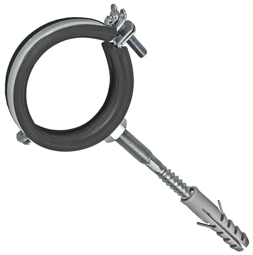 MegaHaustechnik Gelenk-Rohrschellen aus Stahl verzinkt, Set 5 Stück mit Stockschrauben und Dübel, Spannbereich 60 bis 64mm Rohr-Außendurchmesser 2 Zoll, mit Schallschutz, mit M8 Gewinde-Mutter