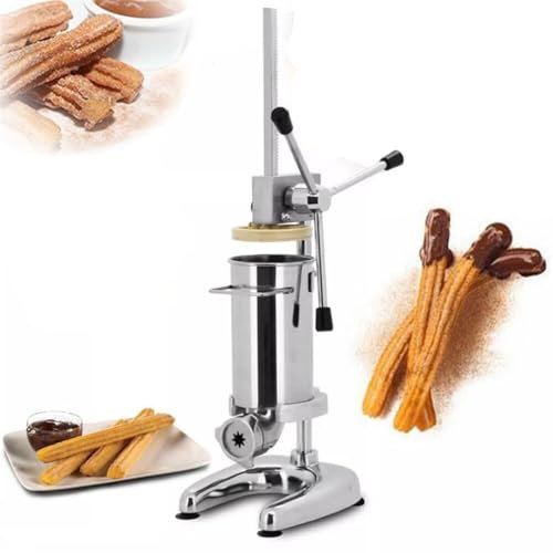 Commercial 2L Manual Churro Maker, Manual Donut Churrera Churro Machine with 5 Kinds Molds, Stainless Steel Vertical Churrera Machine for Kitchen Restaurant Factory Bakery