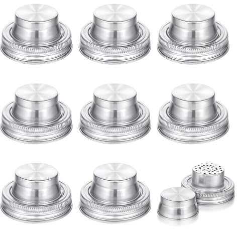 8 Pack Stainless Steel Mason Jar Shaker Lids with Silicone Seals for Dredge Flour,Mix Spices,Sugar, Salt, Peppers and Any Regular Mouth Mason Jar Canning Jar