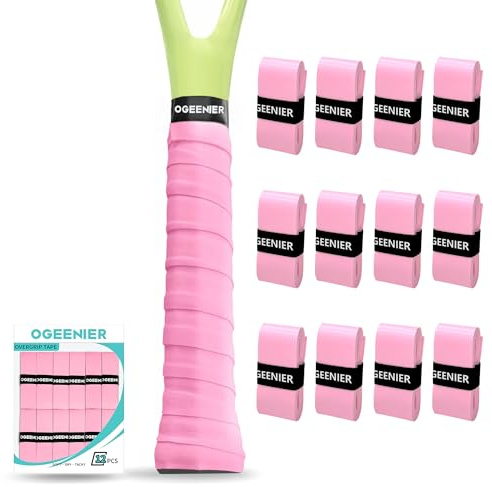 OGEENIER Tennis Racket Grip Tape, 12 Pack, Absorbent and Anti-Slip Tennis Overgrip, Precut Soft Pickleball Paddle/Badminton Wrap Grips Tape