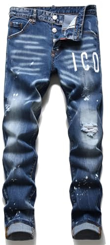 Kdtoll Vaqueros Hombre Slim Fit Rasgados - Vaqueros Elásticos con Efecto Salpicaduras de Tinta, Moda Urbana y Estilo Streetwear Y2K