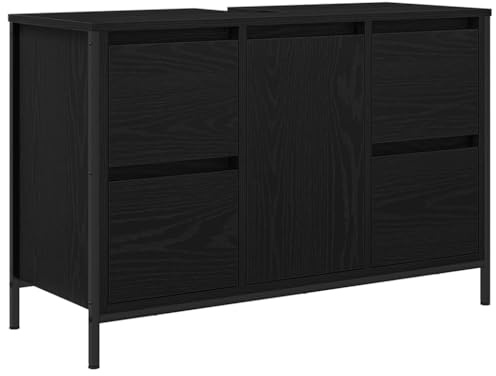 vidaXL Mobile Lavabo con Cassetti Rovere Nero 90x34,5x60 cm