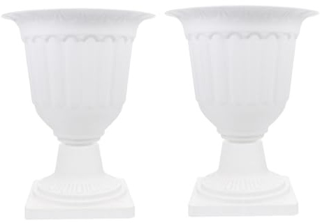 POPETPOP 2St Blumentopf Klassische Urnenkübel für Freilandpflanzen hoch Pflanzurne für den Außenbereich Gartenurne Gartenarbeit zimmerpflanzen Pflanzenbehälter Balkon schmuck Plastik Weiß