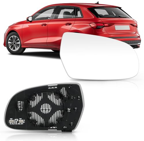 D-Lumina Compatible pour Audi A3 A4 S4 A5 S5 Verre rétroviseur de remplacement, chauffage asphérique avec plaque de support OEM: 8K0 857 536A (Droite)