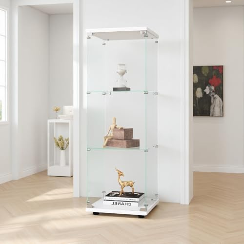 KRYZOR vitrina de cristal de pie 36x42x125 cm, armario de almacenamiento con 3 estantes, 1 puerta y cerradura, para bar, cocina y sala de estar