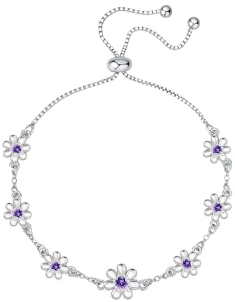 HEEYA Armband Silber für Damen Gänseblümchen Armband Silber mit Lila Zirkonia Armbänder Blumen Hypoallergen Verstellbare Tennisarmband Damen Freundschaftsarmbänder Geschenke für Frauen Mädchen