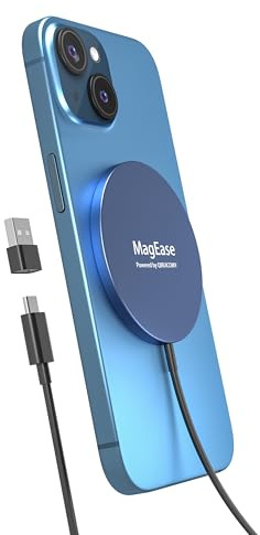 Chargeur magnétique sans Fil 2 en 1 - Design ultrafin en Alliage d'aluminium - Dispositif de Charge Rapide Compatible avec l'iPhone 17/16/15/14/13/12 et Les AirPods 4/3/2/Pro - Bleu océan