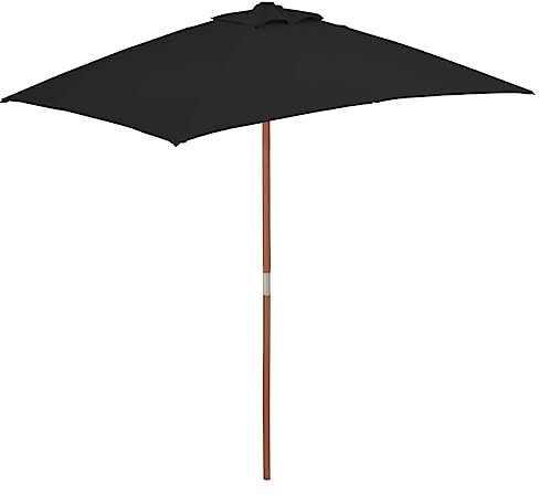 OOMRNV Set di Mobili da Spiaggia con Ombrellone - Ombrellone da Esterno con Palo in Legno Nero 150X200 Cm