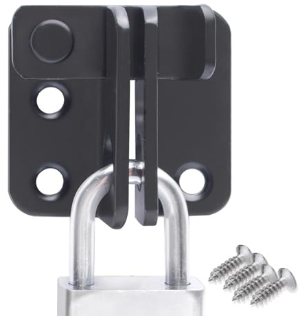 Black Stainless Steel Shed Door Lock Latch Left Open, Small Size Bolt Lock with Padlock Hole, 90 Degree Door Lock Gate Latch for Wooden Gates,Barns,Cabinets,Outdoor Indoor Security（with 4pcs Screws）