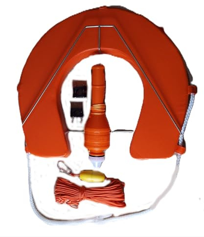 Marine Safety MOB Kit, Horseshoe Lifebuoy with LED Light, Throw Line and V-Bracket Mount