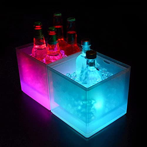 Seau à Glace carré à LED, Grande capacité de 3,5 L, avec Plusieurs Couleurs changeantes, pour Champagne, vin, Glace, étanche