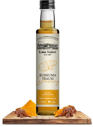 Leman Feinkost Essig Kurkuma Traum 250ml – Exotisch-Würziger Kräuteressig/Vinegar im Holzbildner hergestellt – Ideales Salatdressing/Dressing & Verfeinerung von Gerichten –Qualität seit 1809