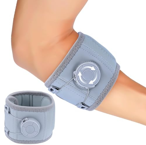 Ghekkli Ellenbogenbandage Männer Damen, Verstellbare Tennisarm Bandage mit BOA-System für Tennis, Basketball, Radfahren für Sehnenentzündung, Golferarm, Unterarmschmerzen (Hellgrau, 22–30 cm)