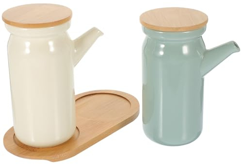 Mipcase Set de Pots à Condiments Céramique avec Base Bouteille pour Sauce Soja et Vinaigre Récipient Anti-fuite pour Huile Épices Cuisine Résistant Chaleur Nettoyage Facile Usage