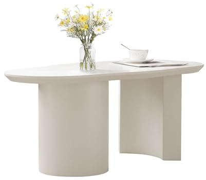 phosir Table basse avec plateau irrégulier laqué brillant en MDF pour salon et appartement Blanc 100 cm Table d'appoint moderne