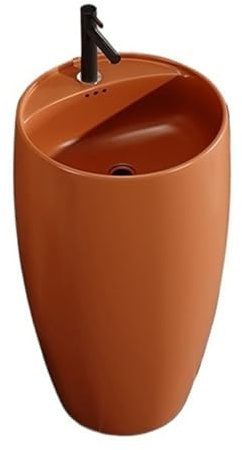 Indipendente Lavabo da bagno su colonna, lavabo terra monopezzo con troppopieno, in ceramica rubinetti caldi e freddi Moderno(Orange)