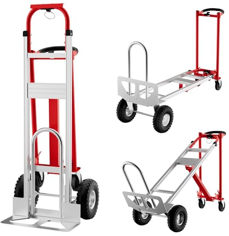 3-in-1 Sackkarre Klappbar Aluminium Mit Rädern & Elastischem Spanngurt, Tragkraft 350 kg, Transportkarre & Plattformwagen Faltbar Für Zuhause Lager Supermarkt Büro, Rot