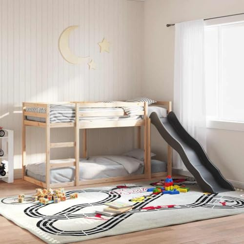Zeehear Solid Pine Wood Bunk Bed with Fun Slide, Safety Guardrails, and Ladder, 80x200 cm Kids Mid Sleeper Bed Frame, Untreated Finish for Children's Room