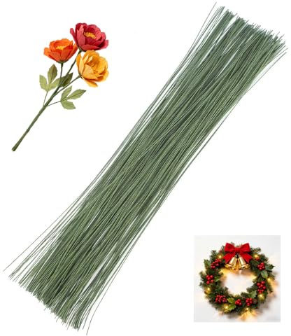 wutdgeg 200 alambres para floristería | 0,5 mm × 36 cm, alambre floral verde, tallos para flores, ideal para la elaboración de coronas DIY, arreglos florales, tallos para ramos artesanales y decoració