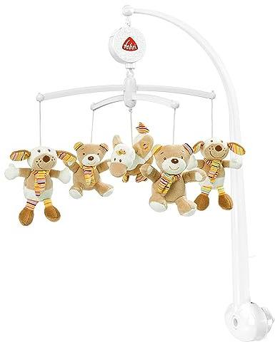 Fehn Rainbow Musikmobil/musikleksak med söta djur som insomningshjälp, speldosa med melodin ”Guter Mond”, tillbehör till babysäng för bebisar och nyfödda från 0–5 månader Rainbow