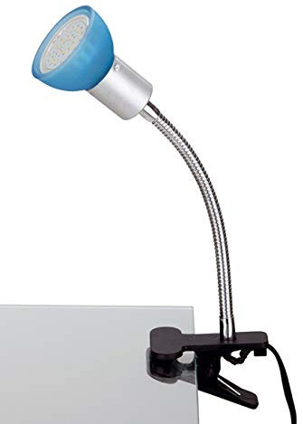Trango 2989-010 LED Klemmleuchte *EASY* Tischlampe inkl. 1x GU10 3000K warmweiß LED Leuchtmittel Leseleuchte, Clip Lampe mit blauem Glas, Lampenschirm, Klemmspot, Nachtlicht, Schreibtischlampe