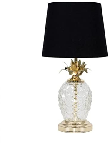 MiniSun | Modern Gold & Clear Glass Pineapple Touch Table Lamp with a Black Shade | Table Lamps & Home Improvements Essential