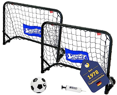 Best Sporting Mini Fußballtor Set Tor I 60cm x 45cm x 224cm I Ball Gr. 5 & Pumpe I Fußball Tor wetterbeständig im 2er Set I Hochwertiges Kindertor mit Netz im praktischen Set I Farbe Schwarz