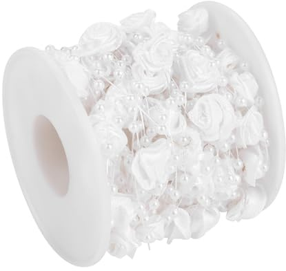 Hilitand Rose Kunstperlen, Garland String DIY, Hochzeitsdekoration, Kunstkristall, Perlen, 10 m Rolle, 3 mm (weiß)